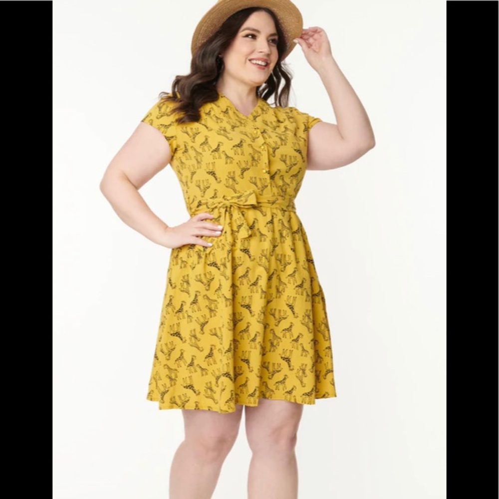 Mustard & Black Giraffe Print Fit & Flare Dress